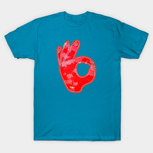 OK Sign Red Grey Art T-Shirt by IBMClothing